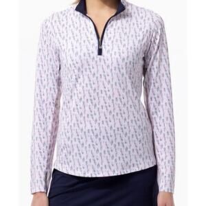 San Soliel Womens Top Sz Med UV 50 Cooling Long Sleeve Zip Cocktail Wine Print